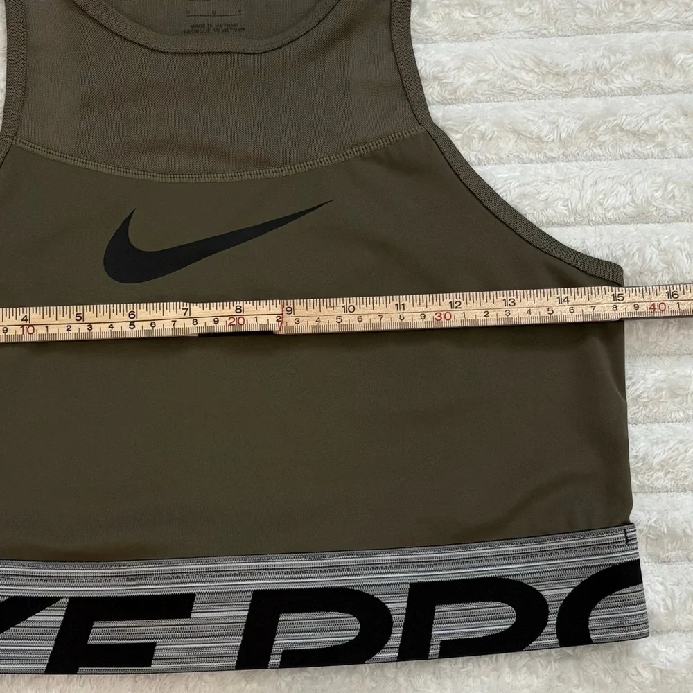 NIKE PRO Dri-FIT Olive Green Mesh Sports Bra Tank Medium Crop Top Athleisure